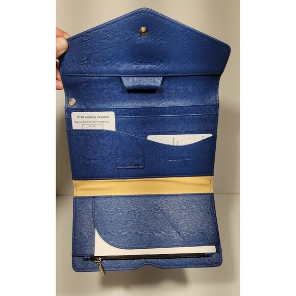 NWOT Casamonal Cobal Royal Navy Blue Envelope Wallet OS RFID Blocking Snap Clos - Picture 6 of 8